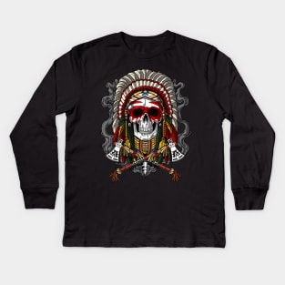 Native American Chief Skull Kids Long Sleeve T-Shirt